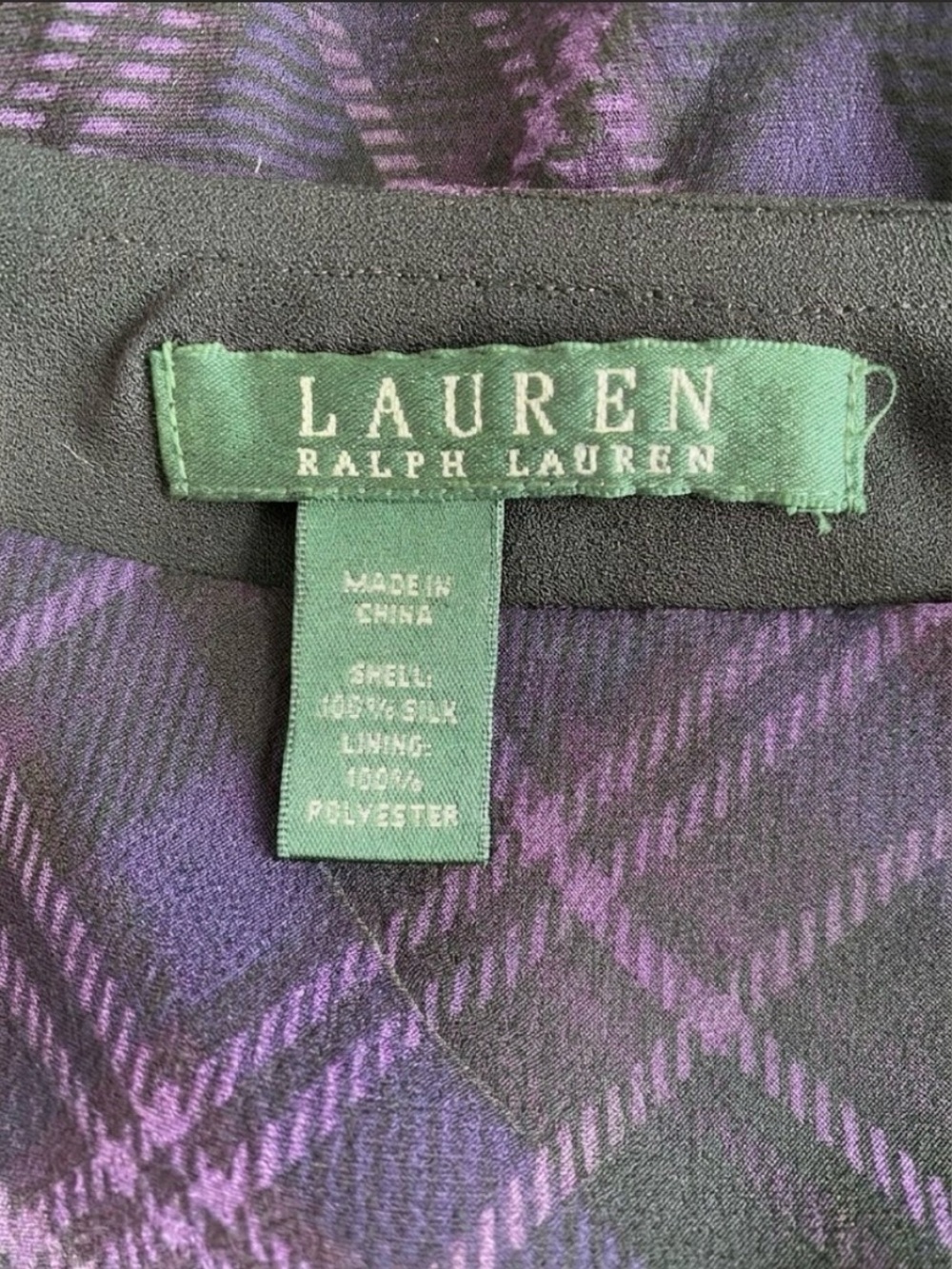 Y2K Lauren Ralph Lauren Silk Plaid Midi Skirt - Purple Black Chiffon - Picture 5 of 5